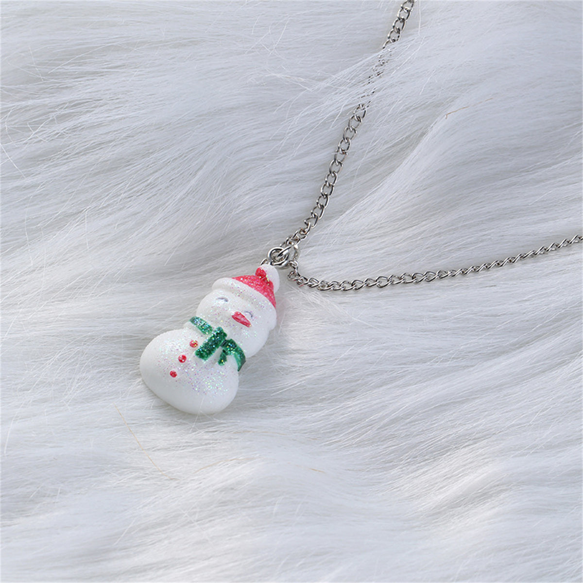 Red and White Snowman Pendant Necklace, pendant necklace for women, dainty minimalist design, detail close-up