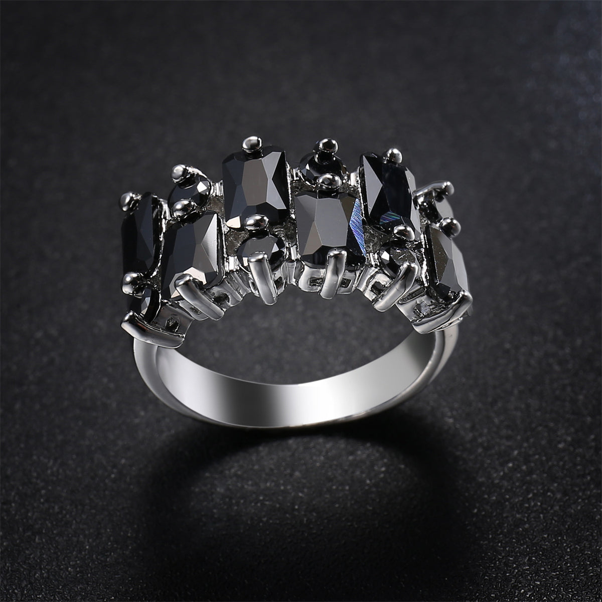 Black Crystal & Black Cubic Zirconia Radiant-Cut Cluster Pavé Ring