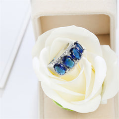 Navy Crystal & Silver-Plated Four-Stone Prong-Set Ring