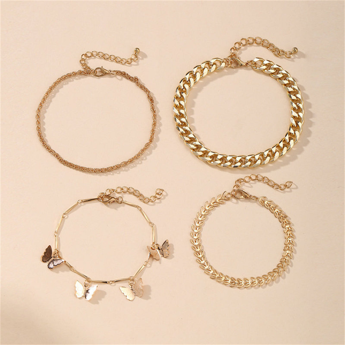 18K Gold-Plated Butterfly Station Bracelet Set, jewelry gift sets for women, elegant gift for her, styled look