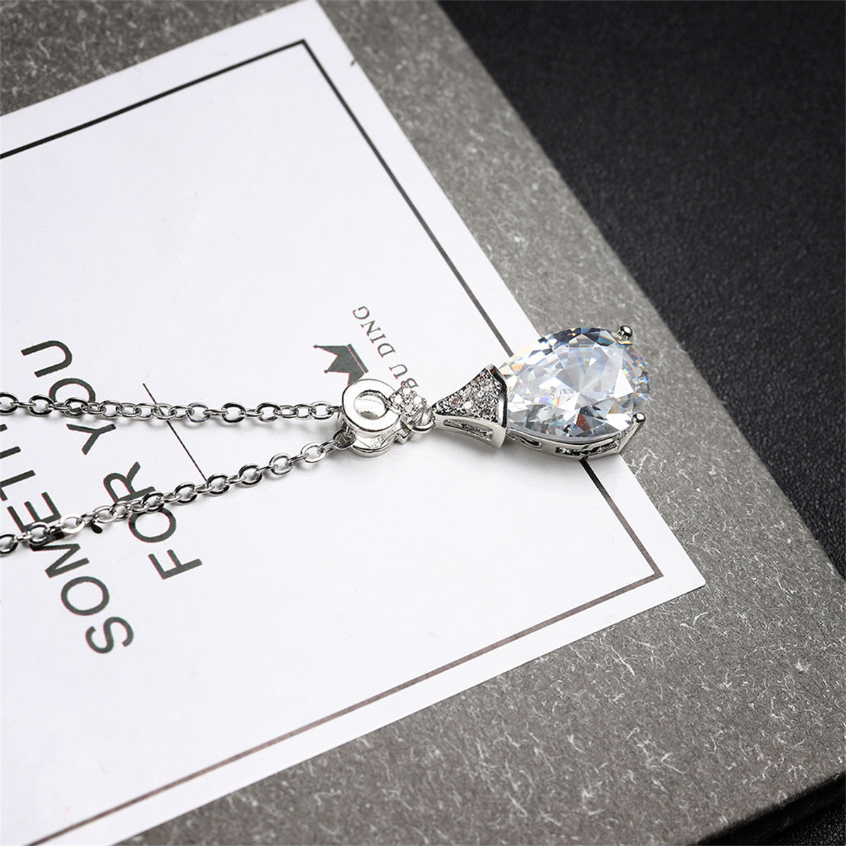 Cubic Zirconia and Crystal Teardrop Pendant Necklace, pendant necklace for women, elegant gift for her, detail close-up