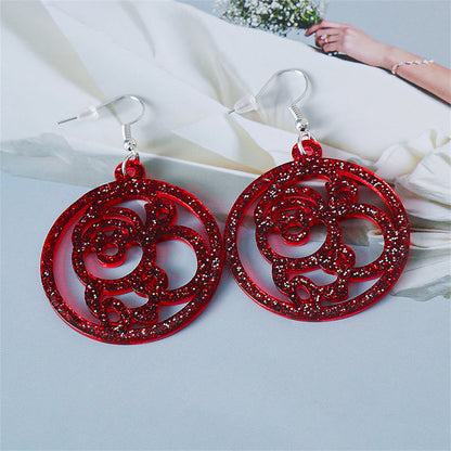 Red Acrylic and Silver-Plated Glitter Openwork Santa Round Drop Earrings, silver drop earrings for women, side view