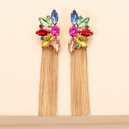 Multicolor Crystal and Cubic Zirconia 18K Gold-Plated Botany Tassel Drop Earrings, gold drop earrings for women, side view