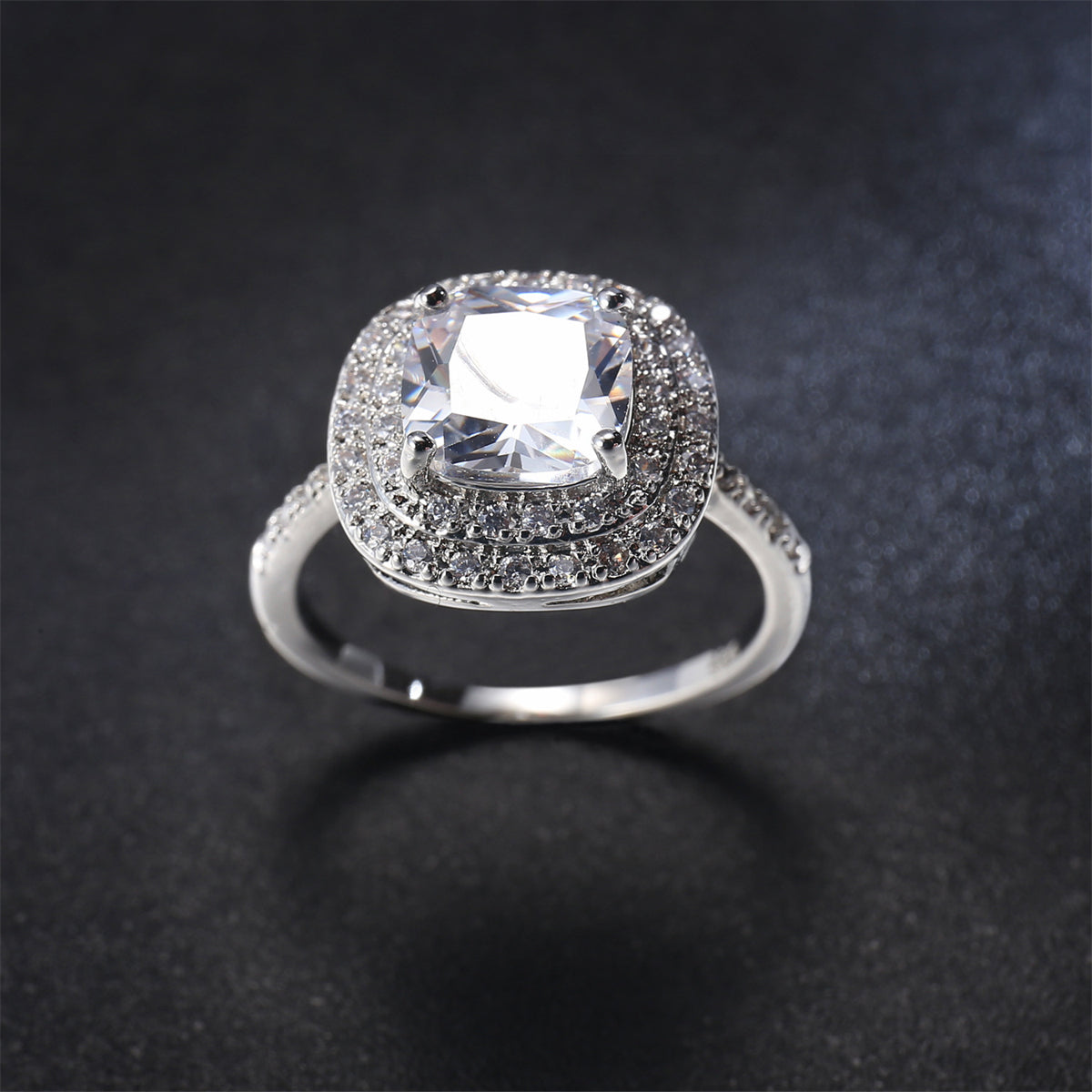 Cubic Zirconia & Crystal Halo Ring