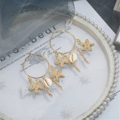 18K Gold-Plated Star & Shell Charm Hoop Earrings