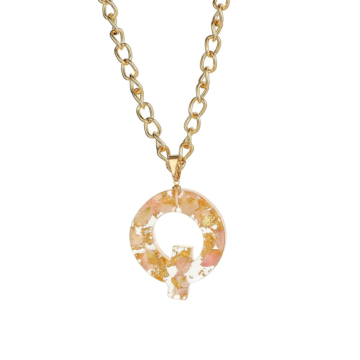 Pink & 18K Gold-Plated Floral Alphabet Q Pendant Necklace