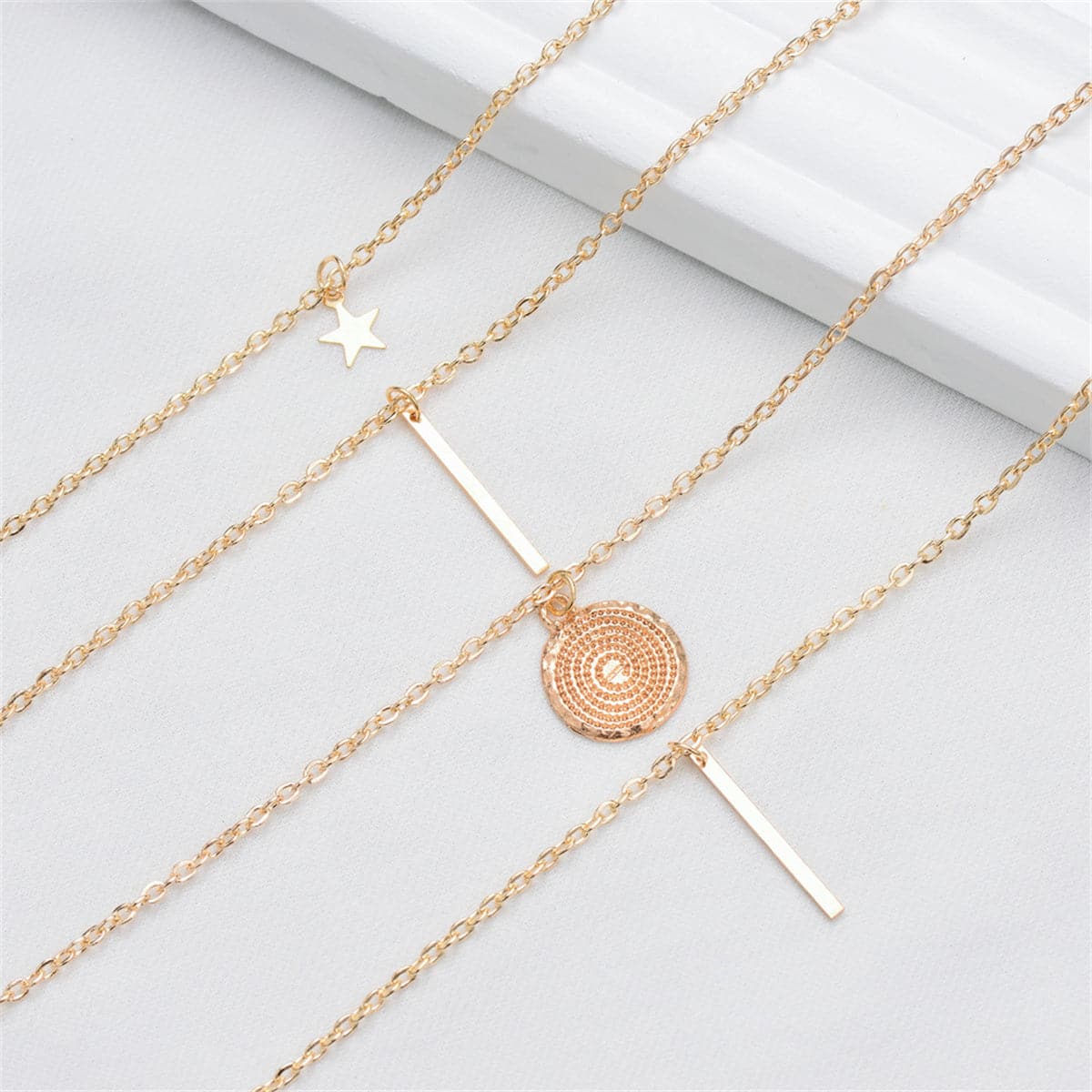 18K Gold-Plated Disc Bar Layered Pendant Necklace