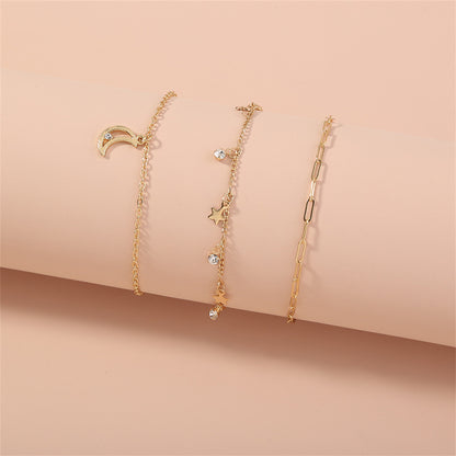 Cubic Zirconia and 18K Gold-Plated Celestial Bracelet Set, jewelry gift sets for women, dainty minimalist design, side view