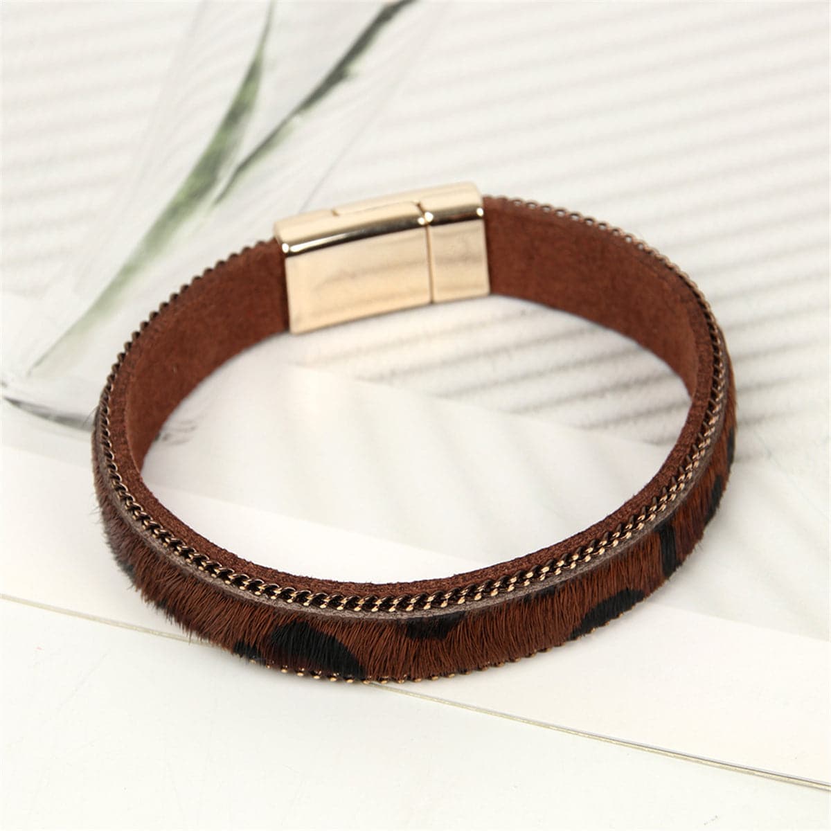 Dark Brown Leopard Belt 0.5'' Bracelet