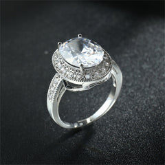 Crystal & Cubic Zirconia Silver-Plated Halo Oval-Cut Ring