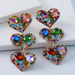 Jewel-Tone & 18K Gold-Plated Tiered Heart Drop Earrings
