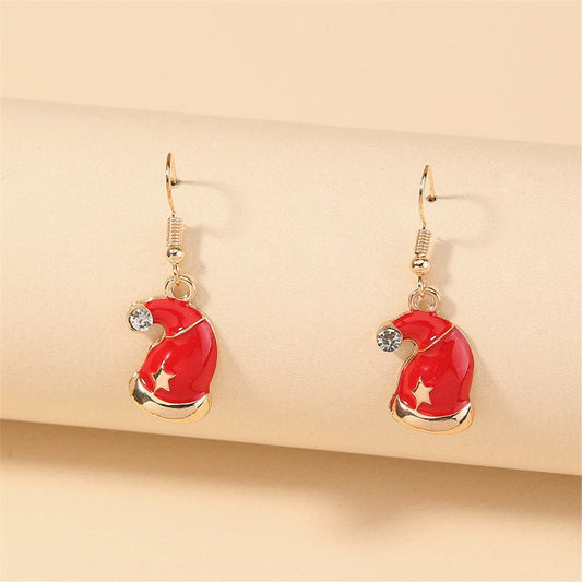Cubic Zirconia and 18K Gold-Plated Santa Hat Drop Earrings, gold drop earrings for women, vintage-inspired design, front view