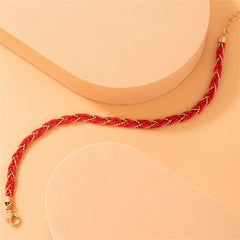 Red Polyster & 18K Gold-Plated Braided Anklet