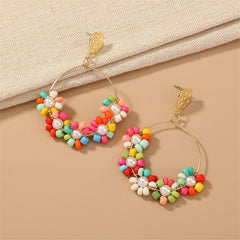Teal Howlite & Pearl 18K Gold-Plated Hoop Earrings