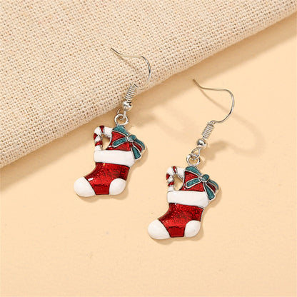Red Enamel and Silver-Plated Stocking Drop Earrings, silver drop earrings for women, botanical inspired, side view