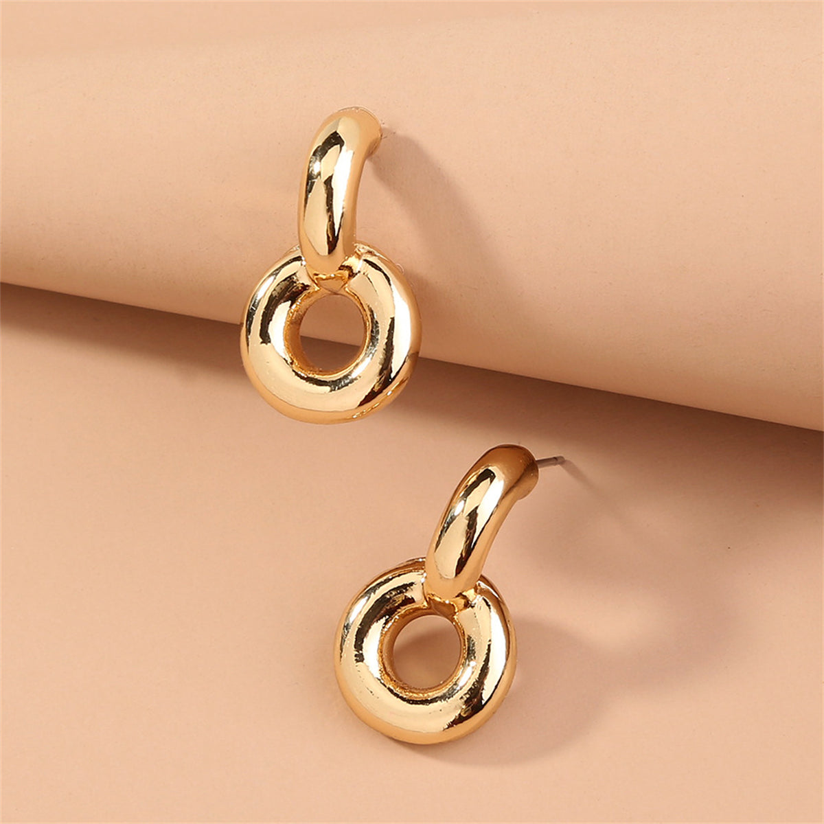 18K Gold-Plated Doughnut Drop Earrings, gold drop earrings for women, botanical inspired, front view