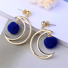 Blue & 18K Gold-Plated Pom-Pom Moon Drop Earrings