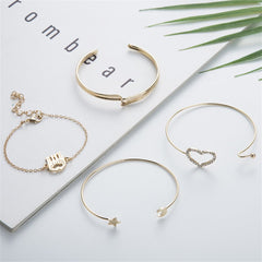 Cubic Zirconia & 18K Gold-Plated Moon & Stars Cuff Bracelet Set