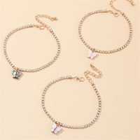 Shell & Cubic Zirconia Butterfly Charm Anklet Set