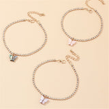 Shell & Cubic Zirconia Butterfly Charm Anklet Set