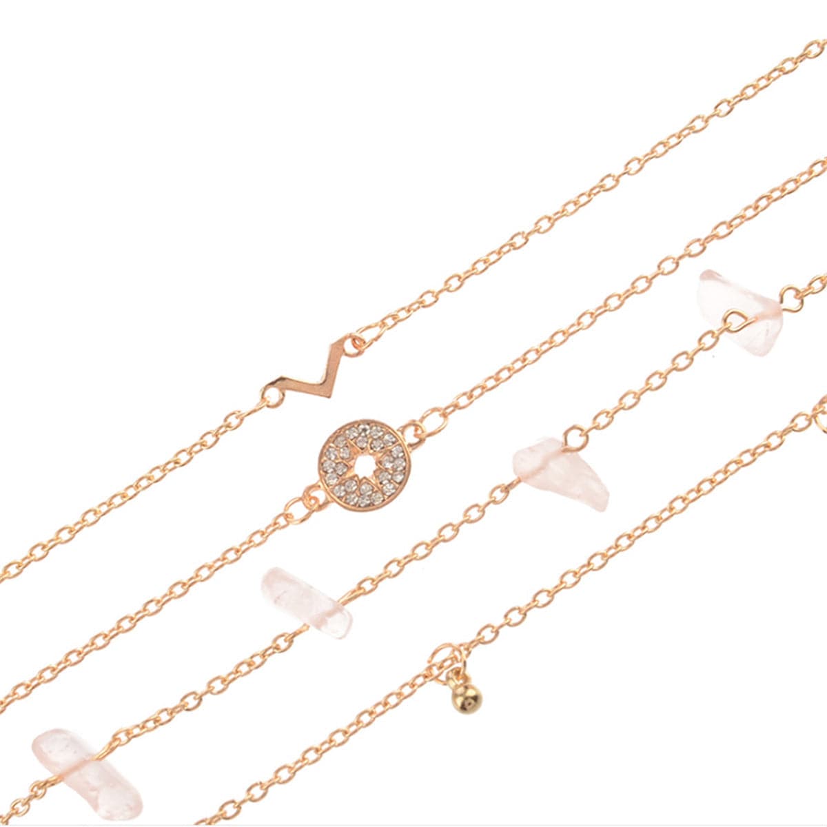 Cubic Zirconia and Moonstone Charm Bracelet Set, jewelry gift sets for women, dainty minimalist design, detail close-up