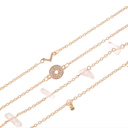 Cubic Zirconia and Moonstone Charm Bracelet Set, jewelry gift sets for women, dainty minimalist design, detail close-up