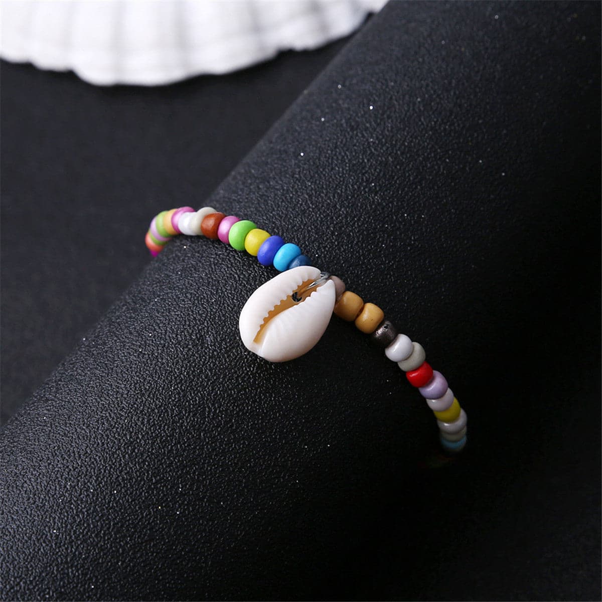 Teal Multicolor Howlite and Shell Charm Anklet, anklet bracelet, botanical inspired, detail close-up