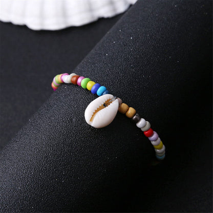 Teal Multicolor Howlite and Shell Charm Anklet, anklet bracelet, botanical inspired, detail close-up