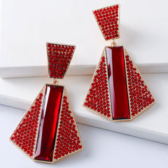 Red Crystal & Cubic Zirconia 18K Gold-Plated Geometric Drop Earrings