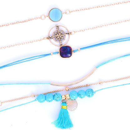 Turquoise and Polyster 18K Gold-Plated Shell Bracelet Set, jewelry gift sets for women, detail close-up