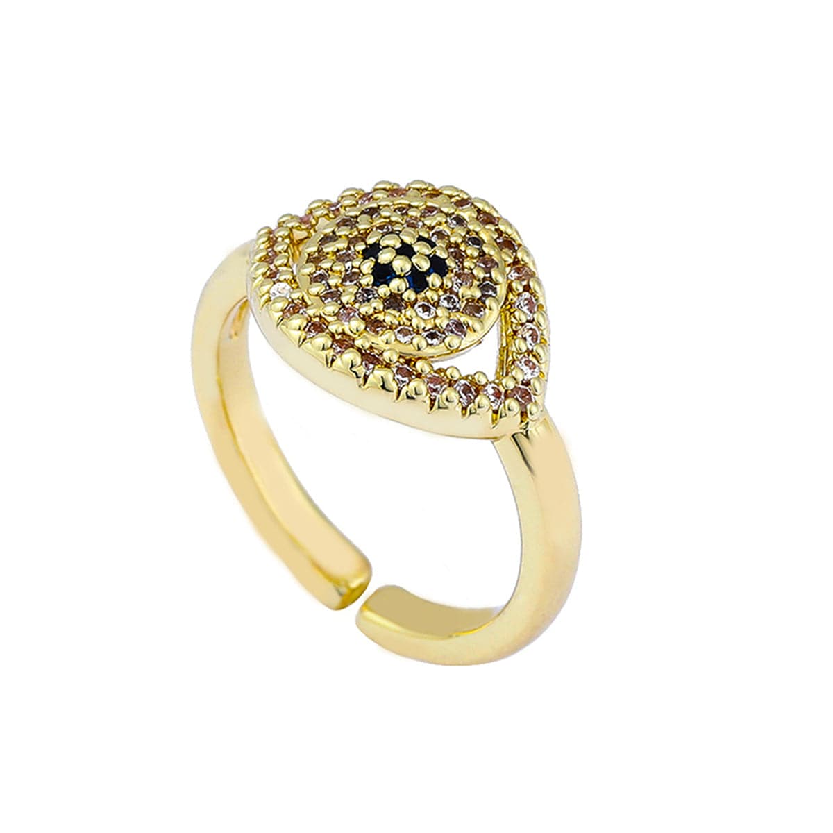 Cubic Zirconia and 18K Gold-Plated Eye Open Ring, gold statement rings for women, botanical inspired, front view
