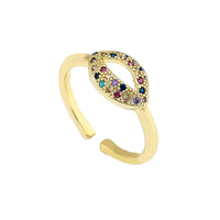 Rainbow Cubic Zirconia & Goldtone Lips Open Ring