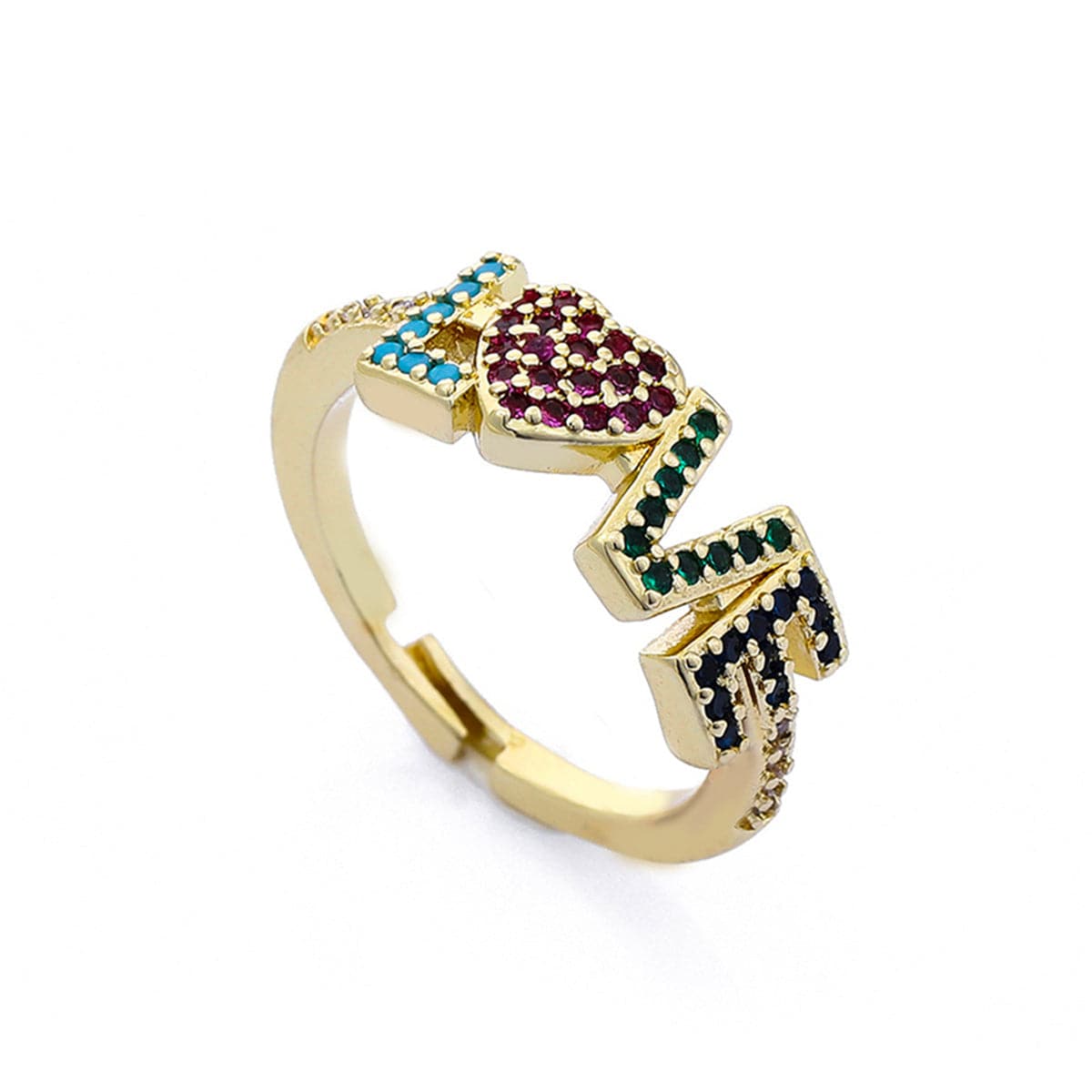 Rainbow Cubic Zirconia & 18K Gold-Plated 'Love' Ring