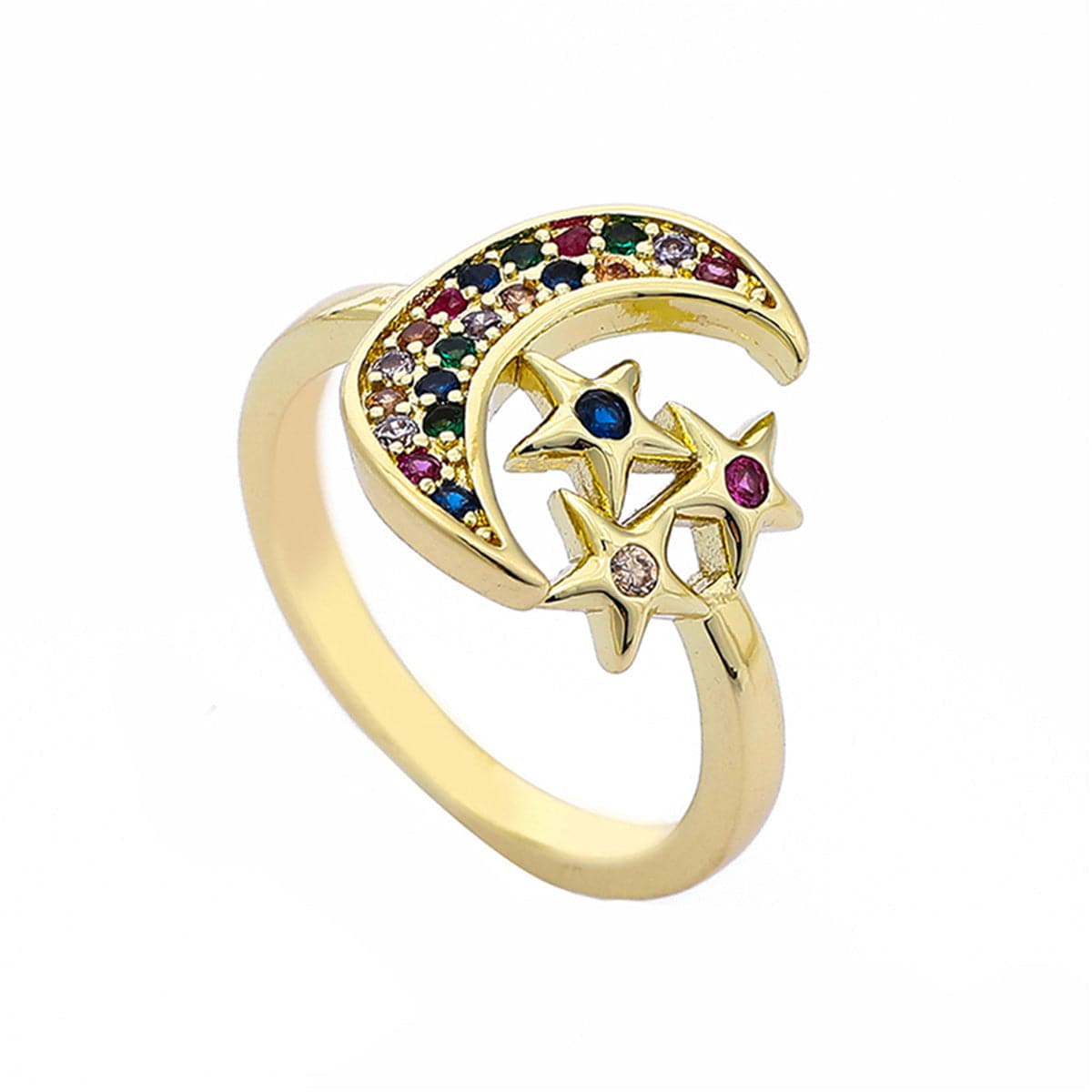Rainbow Cubic Zirconia & 18K Gold-Plated Celestial Ring