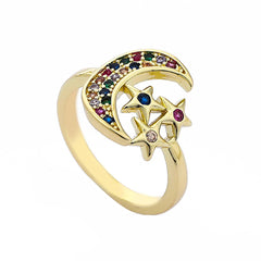 Rainbow Cubic Zirconia & 18K Gold-Plated Celestial Ring