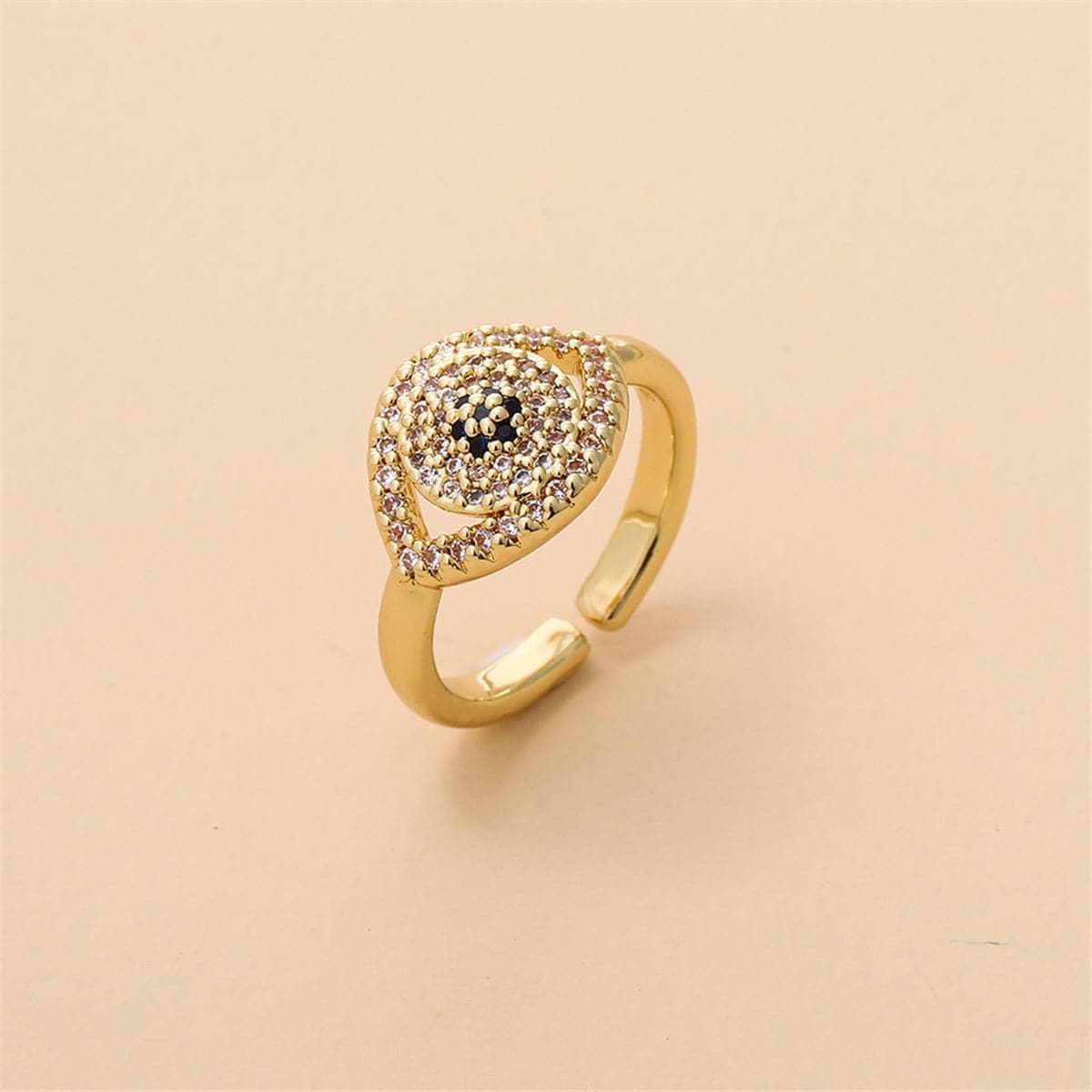 Cubic Zirconia and 18K Gold-Plated Eye Open Ring, gold statement rings for women, botanical inspired, side view