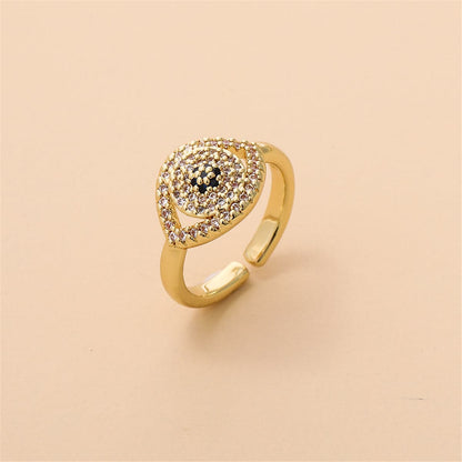 Cubic Zirconia and 18K Gold-Plated Eye Open Ring, gold statement rings for women, botanical inspired, side view