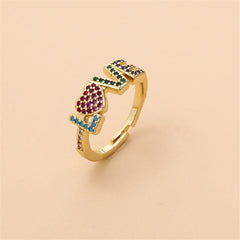 Rainbow Cubic Zirconia & 18K Gold-Plated 'Love' Ring