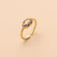 Rainbow Cubic Zirconia & Goldtone Lips Open Ring