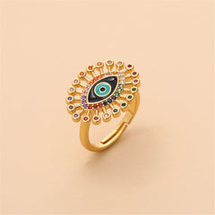 Rainbow Cubic Zirconia & Enamel 18K Gold-Plated Eye Bypass Ring