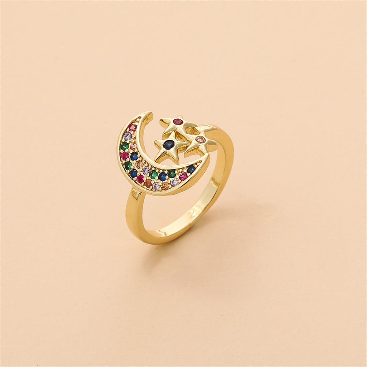 Rainbow Cubic Zirconia & 18K Gold-Plated Celestial Ring