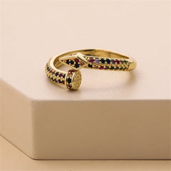 Rainbow Cubic Zirconia & 18K Gold-Plated Nail Bypass Ring