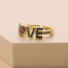 Rainbow Cubic Zirconia & 18K Gold-Plated 'Love' Ring