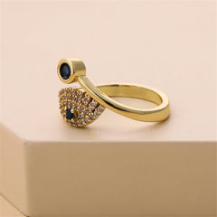 Blue Cubic Zirconia & 18K Gold-Plated Eye Bypass Ring