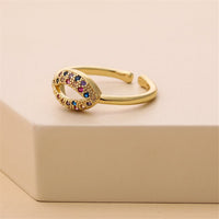 Rainbow Cubic Zirconia & Goldtone Lips Open Ring