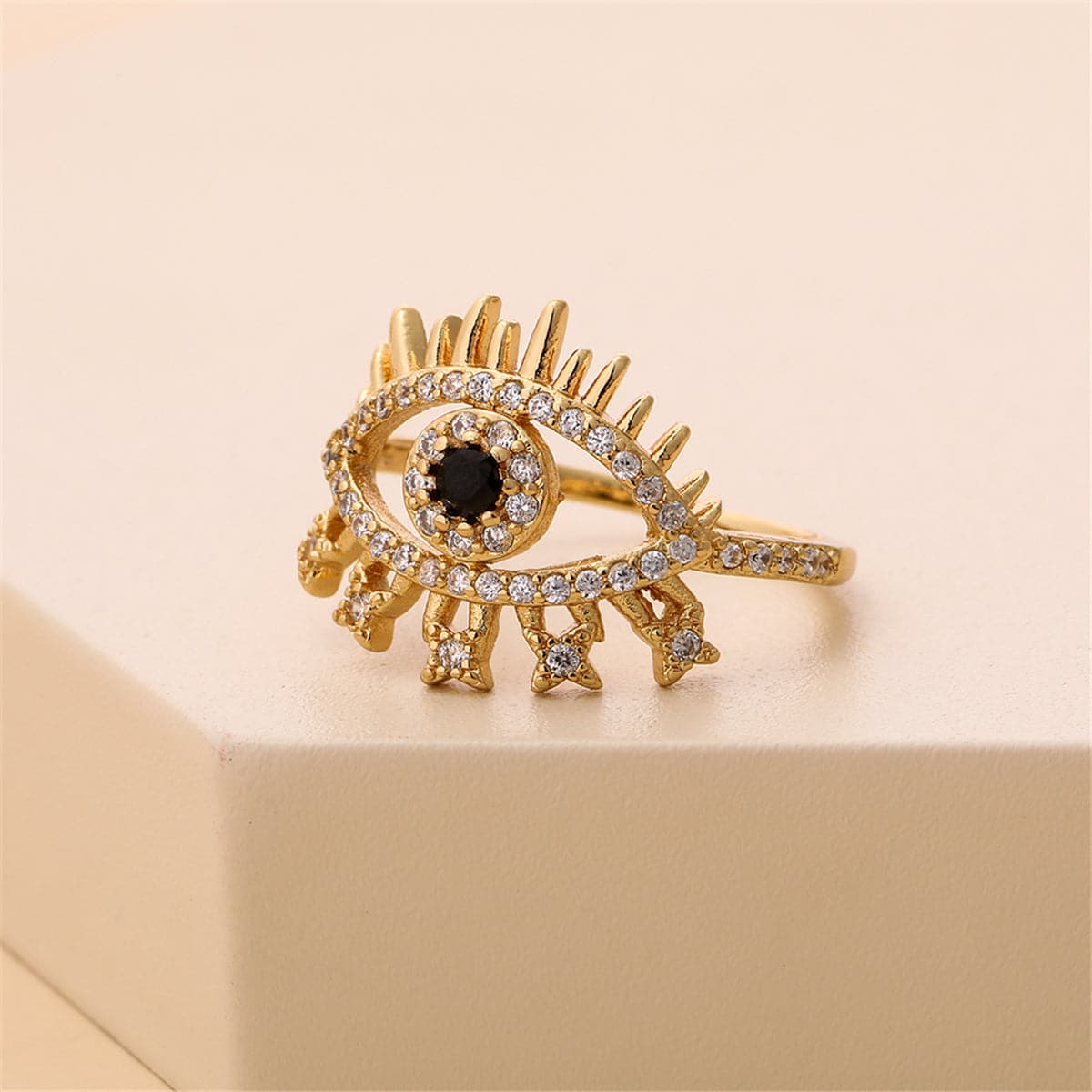 Cubic Zirconia & 18K Gold-Plated Eye Open Ring