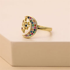 Rainbow Cubic Zirconia & 18K Gold-Plated Celestial Ring