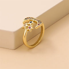 Rainbow Cubic Zirconia & 18K Gold-Plated Celestial Ring