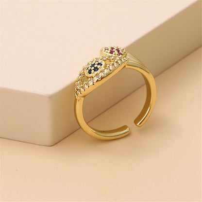 Red Cubic Zirconia and 18K Gold-Plated Heart Eye Open Ring, gold statement rings for women, lifestyle look