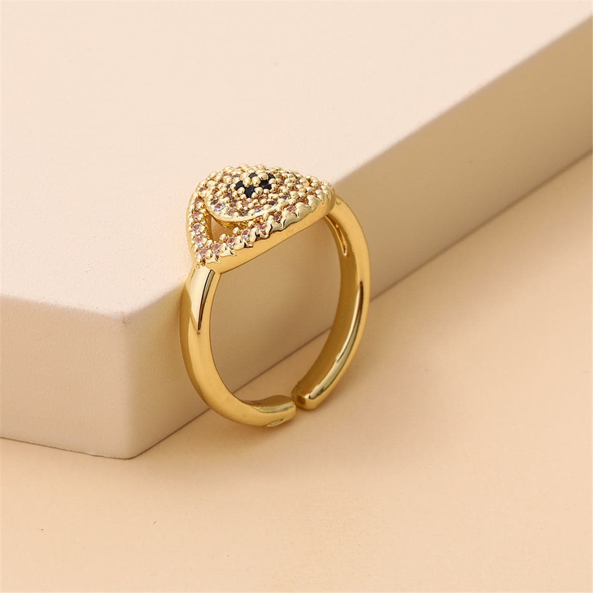 Cubic Zirconia and 18K Gold-Plated Eye Open Ring, gold statement rings for women, botanical inspired, lifestyle look